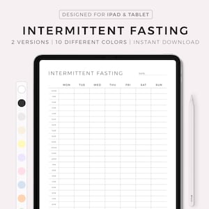 May include: A digital planner for intermittent fasting with a white background and black text. The planner includes a daily schedule from 13:00 to 23:00, with columns for each day of the week. The planner also includes a section for the fasting ratio.