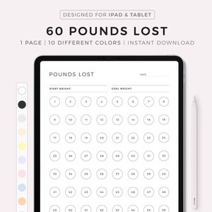 60 pond gewichtsverliestracker, gewichtsverliestracker, dagboek voor gewichtsverlies, gewichtsdoel, digitale planner voor iPad, Goodnotes, notability