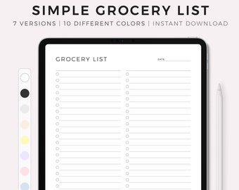 Digital Grocery List Planner for Goodnotes, Notability, Ipad, Instant Download