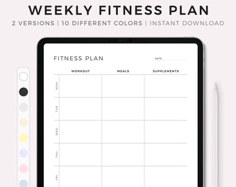 Digital Weekly Fitness Planner for Goodnotes, Notability, Ipad, Instant Download