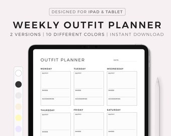 Digital Weekly Outfit Planner for Work, Daily Activities, Special Events, Gym, Travel, ect.. Notability Goodnotes Template iPad Tablet