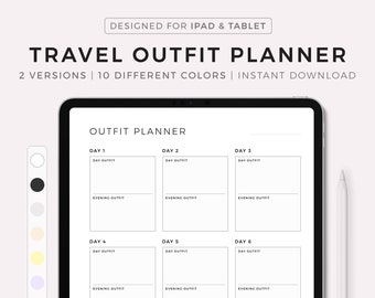 Travel Outfit Planner Digital Template iPad, Daily Outfit Planner for Business Trip & Vacation, Travel Packing List, Suitcase Planning