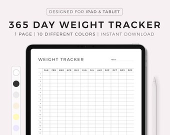 365 Day Weight Tracker Digital, Daily Weight Journal, Weight Loss Tracker, Weight Log, Notability Goodnotes iPad Template, Instant Download