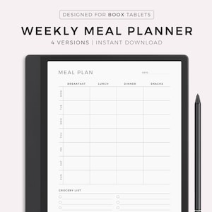 Planificador de comidas semanal para Boox Note Series / Tab Series / Go 10.3, descarga instantánea
