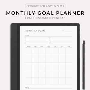 Monthly Goal Planner for Boox Note Series / Tab Series / Go 10.3, Sunday & Monday Start, Instant Download