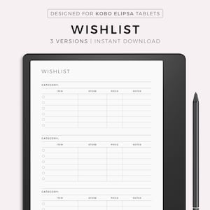 Wunschliste für Kobo Elipsa 2e/1, Weihnachtswunschliste, Feiertagswunschliste, Geburtstagwunschliste, Einkaufswunschliste, Geschenke für mich