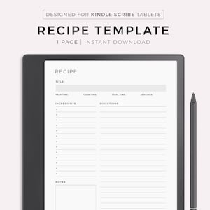 Receptsjabloon voor Kindle Scribe, receptenboek, blanco receptenpagina, receptenkaart, Home Cook Book Journal, receptenorganisator, Instant Download