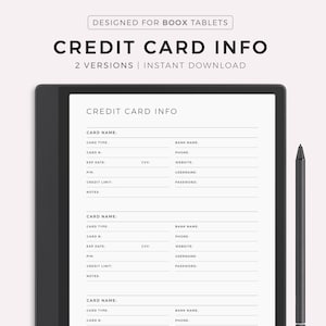 Credit Card Information Tracker, Kreditkarten-Tracker, kompatibel mit Boox Note Series / Tab Series / Go 10.3, Instant Download
