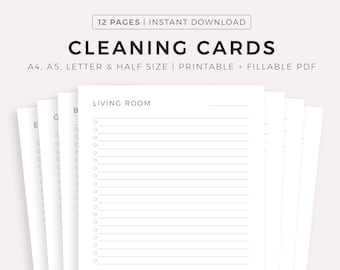 Printable House Cleaning Cards, Cleaning Checklist by Room, Home Cleaning Planner, Cleaning Templates, A4/A5/Letter/Half, Instant Download