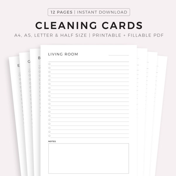 Printable House Cleaning Cards, Cleaning Checklist by Room, Home Cleaning Planner, Cleaning Templates, A4/A5/Letter/Half, Instant Download