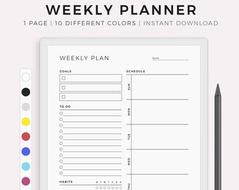 Weekly Planner for Remarkable Paper Pro, Instant Download