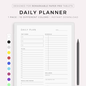 Daily Planner for Remarkable Paper Pro, Instant Download