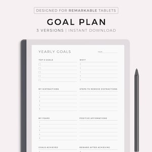 Goal Planner - Yearly Goals, Quarterly Goals, Monthly Goals, Compatible with Remarkable 2, Instant Download