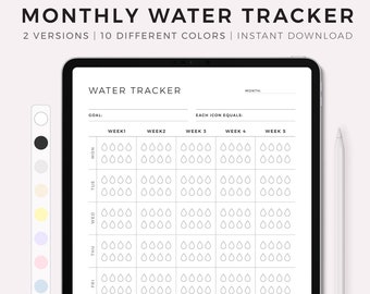 Digital Monthly Water Tracker for Goodnotes, Notability, Ipad, Instant Download