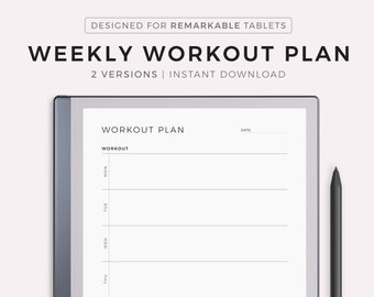 Weekly Workout Planner, 7 Days Fitness Planner, Exercise Planner, Simple Fitness Journal, reMarkable 2 Planner, Instant Download