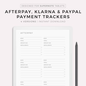 Afterpay, Klarna & Paypal-tracker, sjabloon voor online winkelen, betalingstermijn, nu kopen, later betalen tracker, compatibel met Supernote-tablets