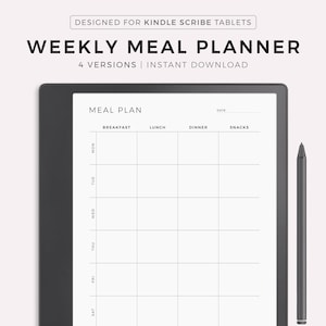 Planification de repas hebdomadaire pour Kindle Scribe, planificateur de menus sur 7 jours, planificateur de préparation de repas, planificateur d'aliments, santé et forme physique, téléchargement immédiat