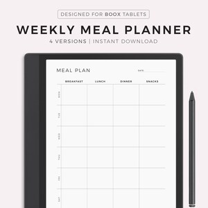 Planificación semanal de comidas, Planificador de menús de 7 días, Planificador de comidas, Salud y bienestar, Compatible con Boox Note Series / Tab Series / Go 10.3