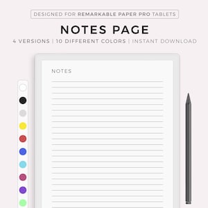 Pagina di note per Remarkable Paper Pro, modello di note a righe, presa di appunti, scrittura ePaper, pianificatore di note, download immediato