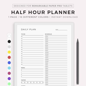 Hourly Planner for Remarkable Paper Pro, Instant Download