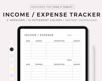 Income Tracker, Expense Tracker, Financial Planner, Monthly Budget Template, iPad Digital Planner, Goodnotes Template, Notability Template