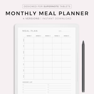 Monatlicher Mahlzeitenplaner, 30 Tage Menüplaner, Food Planner, Gesundheit & Fitness, kompatibel mit Supernote A5X2/A5X/A5/A6X2/A6X/A6