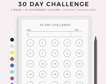 30 Day Challenge, Goal Setting, Progress Tracker, Habit Forming, Compatible with Remarkable Paper Pro, Instant Download