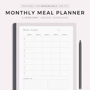 Monatlicher Mahlzeitenplaner für Remarkable 2, 30-Tage-Menüplaner, Food-Planer, Gesundheit & Fitness, Instant Download