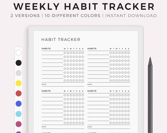 Weekly Habit Tracker for Remarkable Paper Pro, Instant Download