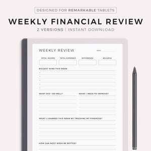 Análisis financiero semanal, reflexión financiera, evaluación presupuestaria, resumen financiero, compatible con Remarkable 2, descarga instantánea