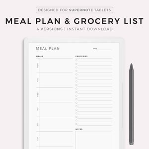 Planificador de comidas semanal con lista de compras, plan de menú de 7 días, planificador de alimentos, salud y fitness, compatible con Supernote A5X2/A5X/A5/A6X2/A6X/A6