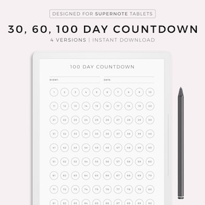 30, 60, 100 Tage Countdown-Tracker für Urlaub, Geburtstag, Hochzeit, Neujahr, Kreuzfahrt, Ruhestand, ect .. Kompatibel mit Supernote Tablets