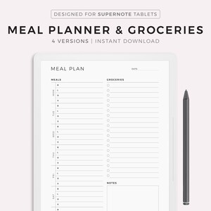 Planificador de comidas semanal con lista de compras, plan de menú de 7 días, planificador de alimentos, planificador de hogar, compatible con Supernote A5X2/A5X/A5/A6X2/A6X/A6