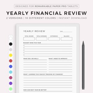 Revisión financiera anual, reflexión financiera, evaluación presupuestaria, resumen financiero, compatible con Remarkable Paper Pro, descarga instantánea