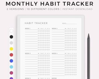 Monthly Habit Tracker for Remarkable Paper Pro, Instant Download