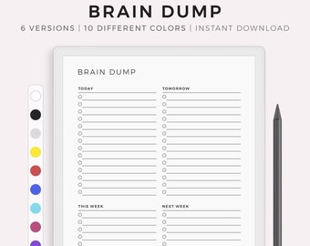 Brain Dump Planner for Remarkable Paper Pro, Priorities Organizer, Get It Done Plan, To Do List, Mind Declutter, Instant Download