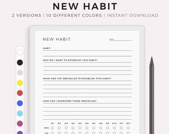 Build a New Habit Planner for Remarkable Paper Pro, 12 Week Habit Tracker Journal, New Routine Tracking, Instant Download