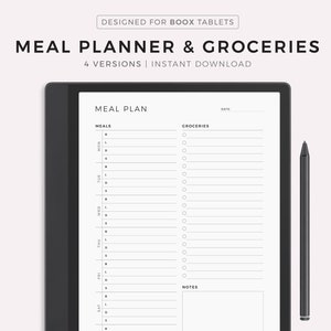 Planificador de comidas semanal con lista de compras, plan de menú de 7 días, planificador de comidas, planificador de hogar, compatible con Boox Note Series / Tab Series / Go