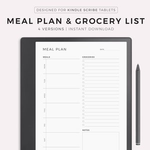 Wöchentlicher Essensplaner mit Einkaufsliste, 7 Tage Menüplan, Food Planner, Gesundheit & Fitness, Kompatibel mit Kindle Scribe, Sofort Download