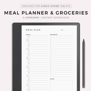 Planificador de comidas semanal con plantilla de lista de compras, plan de menú de 7 días, planificador de comidas, planificador del hogar, compatible con Kindle Scribe