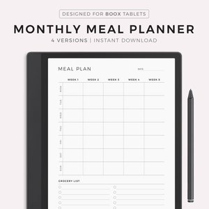 Agenda mensuel de repas, agenda de menus 30 jours, agenda alimentaire, santé et forme physique, compatible avec les séries Boox Note / Tab / Go 10.3