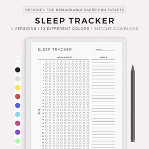 Slaaptracker voor Remarkable Paper Pro, maandelijks slaaplogboek, slaapkwaliteitsdagboek, slaapurentracker, slaapanalysegrafiek