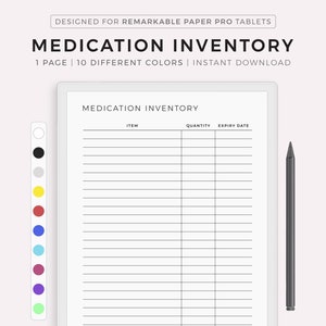 Medication Inventory Template for Remarkable Paper Pro, Instant ...