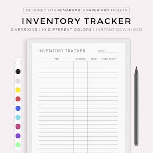 Inventory Tracker for Remarkable Paper Pro, Instant Download