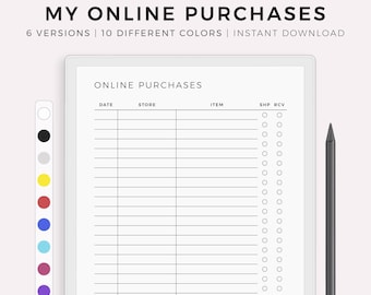 Online Purchases Tracker for Remarkable Paper Pro, Instant Download