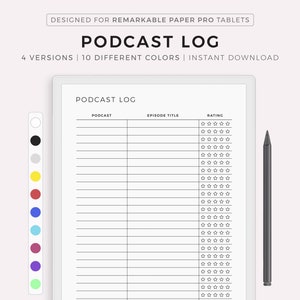Podcast Log for Remarkable Paper Pro, Podcast Episode Tracker, Podcast Template, Instant Download
