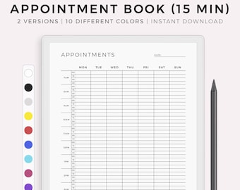 Appointment Book 15 Minute Intervals, Appointment Reminder, Meeting Tracker, Week At a Glance, Compatible with Remarkable Paper Pro