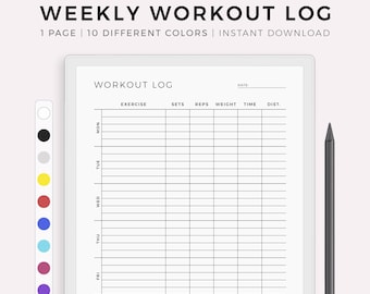 Workout-Tagebuch für Remarkable Paper Pro, Instant Download