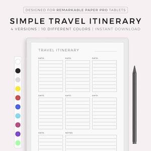Reiseplaner für Remarkable Paper Pro, Reiseplaner, Urlaubsplaner, Reiseplaner, Sofort Download