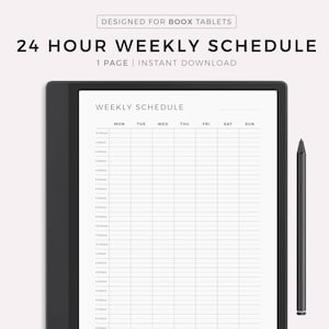 24 Hour Weekly Schedule for Boox Note Series / Tab Series / Go 10.3, Sunday & Monday Start, Instant Download
